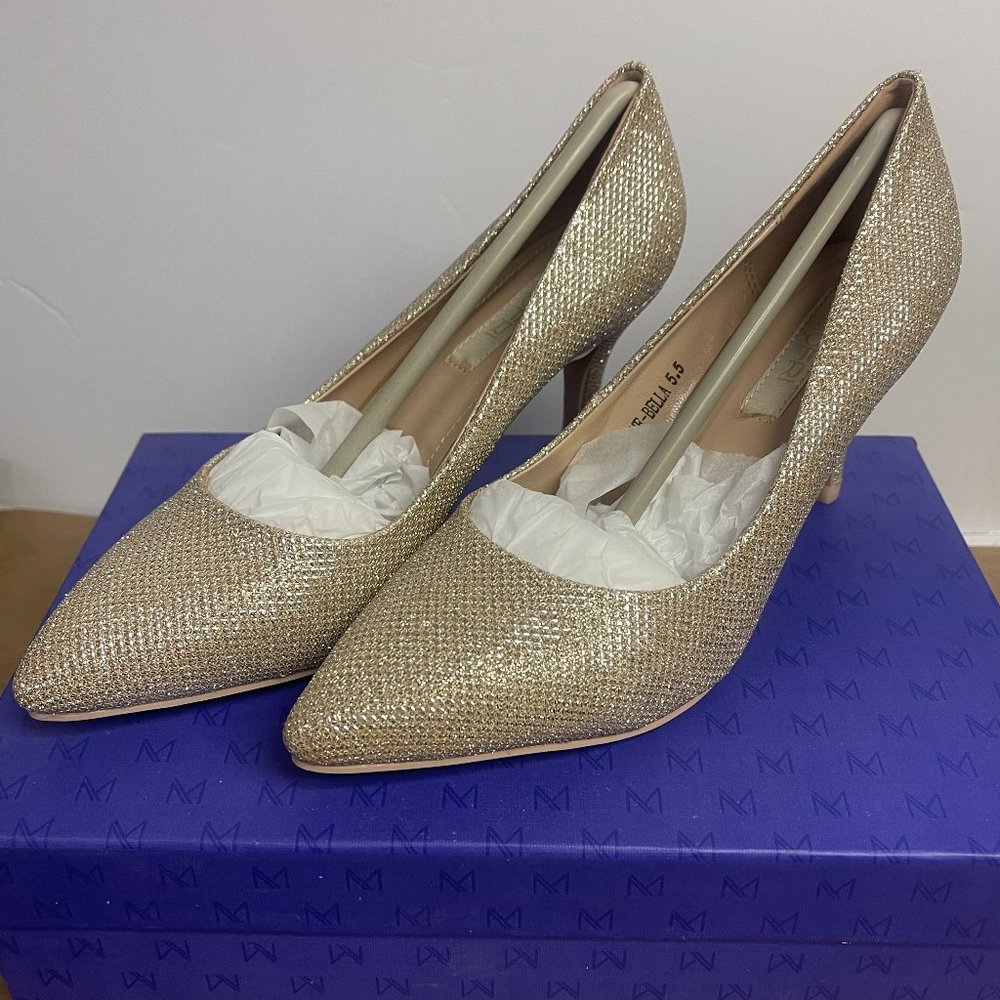 SH259 - Mofri Womens high heel Shoes. Gold glitter.  Size 5.5